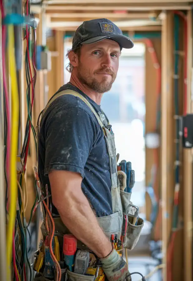 Residential electrician on-site during home wiring project