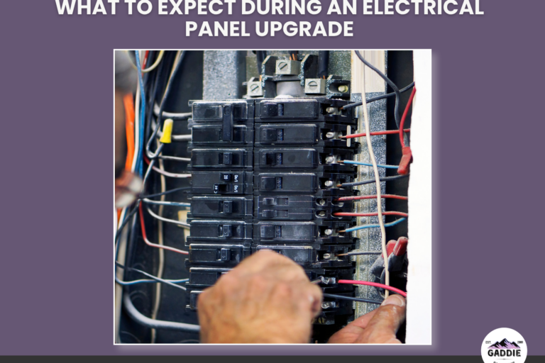 a purple box with a photo of an electrical panel with a persons hands working on it.